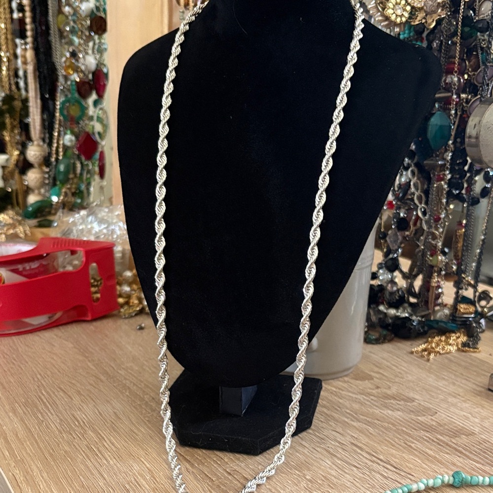 Vintage silver tone rope chain